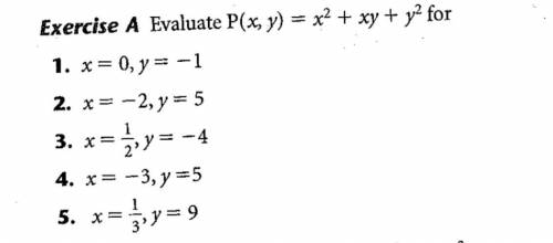 PLEASE HELP WITH ALGEBRA
Evaluate P(x,y)=x^2 + xy + y^2