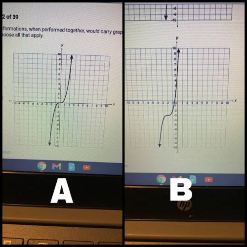 Which transformations, when performed together, would carry graph A onto

graph B? Choose all that