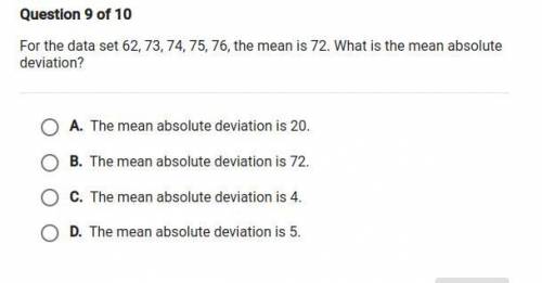 (Giving brainilest) For the data set 62, 73,74,75,76, the mean is 72. what is the mean absoulute de