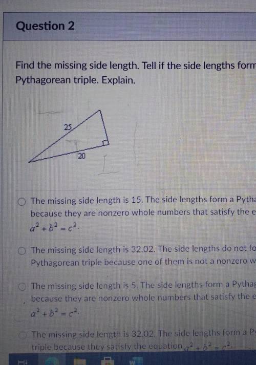 Find the missing side length. Tell if the side lengths form a Pythagorean triple. Explain.