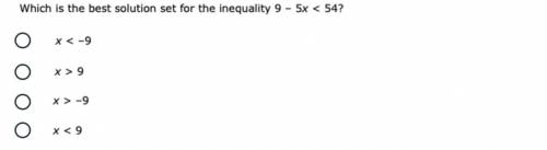 Which is the best solution set for the inequality 9 - 5x < 54 ?