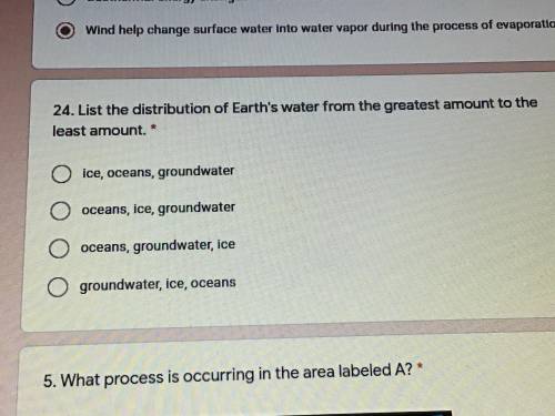 List the distribution of earths water from the greatest amount to the least amount