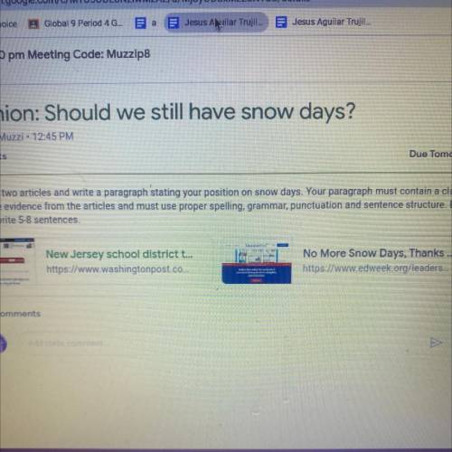 Read the two articles and write a paragraph stating your position on snow days. Your paragraph must