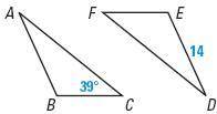 Find the specified lengths and measures. Given ΔABC≅ΔDEF Find AB and m