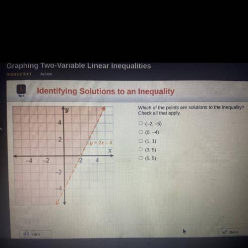 Which of the points are solutions to the inequality check all that apply identifying solutions to a