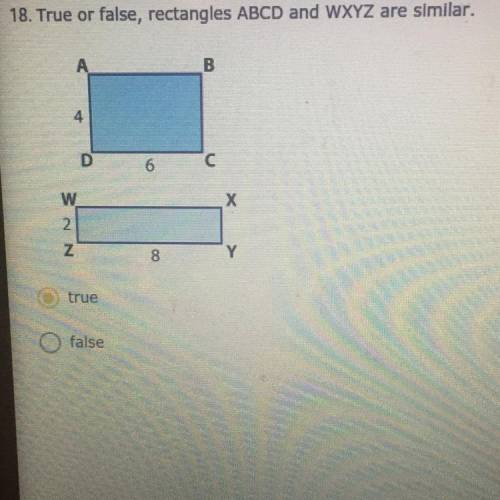 True or false, rectangles ABCD and WXYZ are similar.