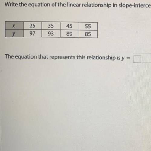 The equation that represents this relationship is y=