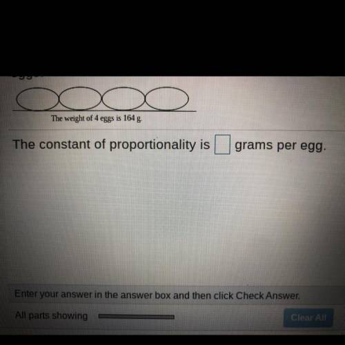 The weight of 4 eggs is shown. Identify the constant of proportionality of total weight to number o