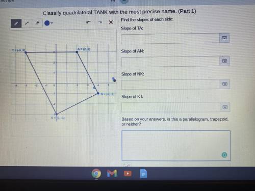 I need help ASAP. I need help finding the slopes of each . If you can’t see T= -3,3 A= 2,3

K=0,-3