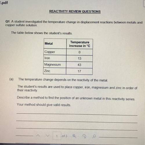 Please help with this chemistry question about reactivity!!