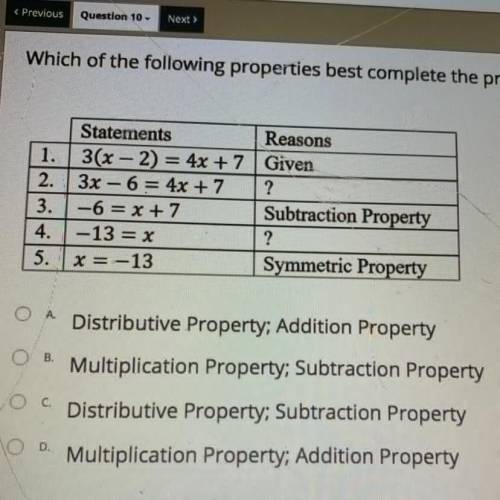 Which of the following properties best complete the proof ?