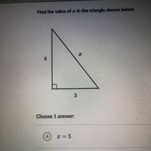 Find the value of c in the triangle shown below.
