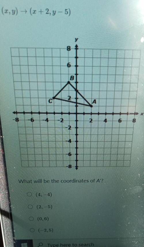 (c,y) → (2 +2, y-5) What will be the coordinates of A?
