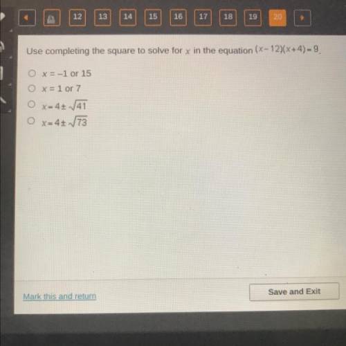 ⚠️⚠️⚠️⚠️HELLPP⚠️⚠️⚠️

Use completing the square to solve for x in the equation (x-12)(x+4)-
O x= -