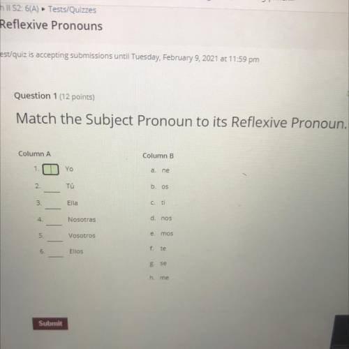Match the Subject Pronoun to its Reflexive Pronoun.