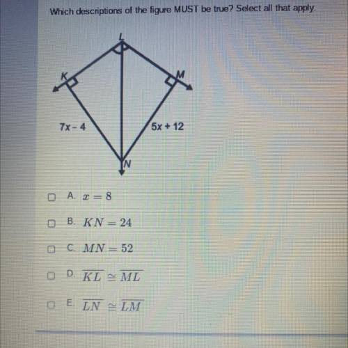 Which descriptions of the figure MUST be true? Select all that apply.
Please help me