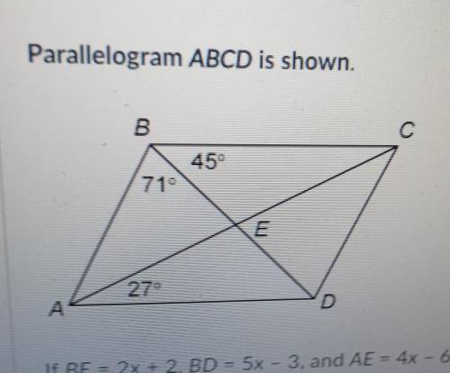 If BE = 2x + 2, BD = 5× - 3, and AE = 4× - 6, what are the values of x and AC?