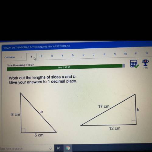 Work out the lengths of sides a and b.

Give your answers to 1 decimal place.
17 cm
a
b.
8 cm
12
