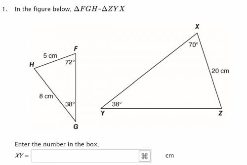 In the figure below, ΔFGH~ΔZYX