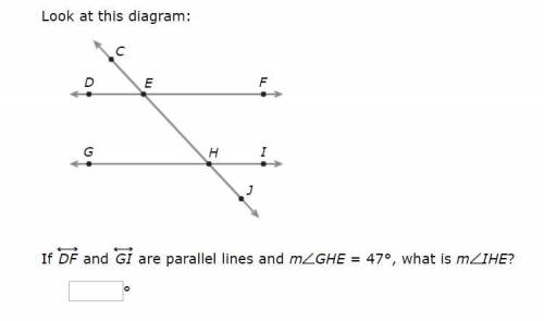 If DF and GI are parallel lines and mGHE = 47°, what is mIHE?