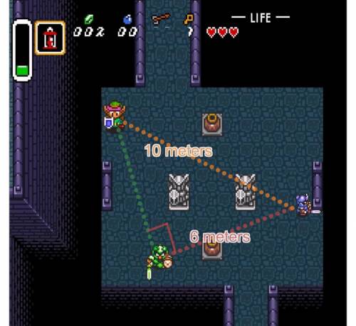 Find the distance from Link to the Green Soldier so Link can attack.