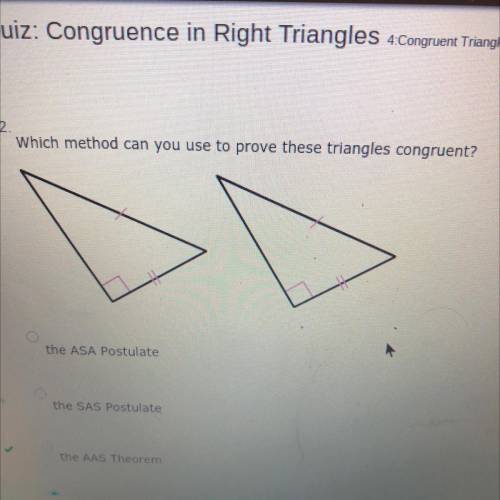 Which method can you use to prove these triangles congruent?

(WILL MARK BRAINIEST) 
A. The ASA Po