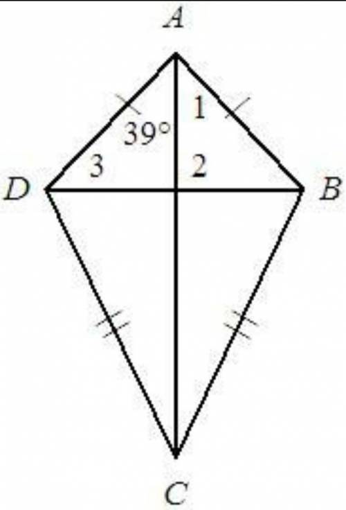 Find angle 1 and angle 3 in the kite. The diagram is not drawn to scale.