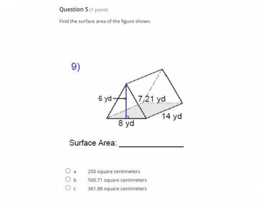 Help pleaseee U-U
thank you will mark if right 
the surface area of a triangle!