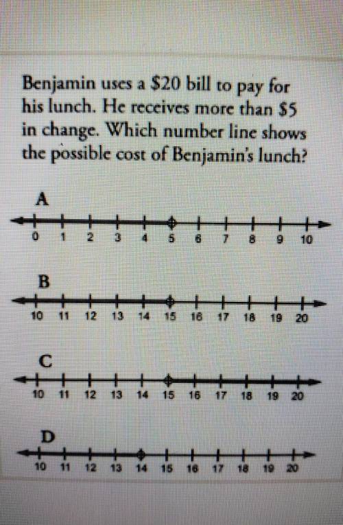 Benjamin uses a $20 bill to pay for his lunch. He received more than $5 in change. Which number li