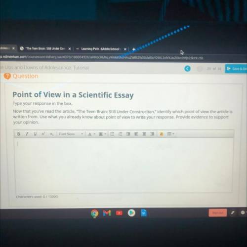 Point of View in a Scientific Essay

Type your response in the box.
Now that you've read the artic