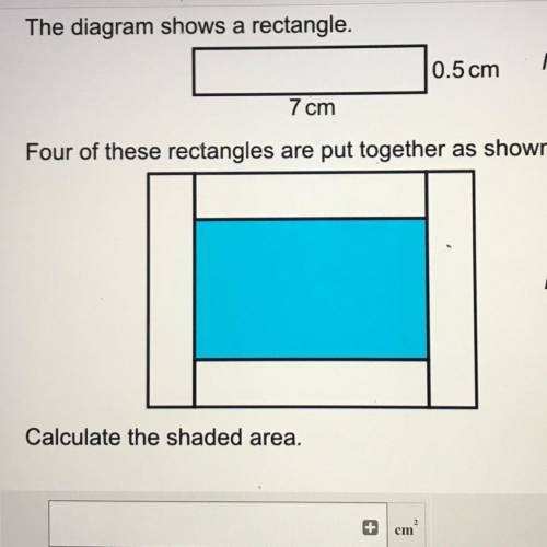 The diagram shows a rectangle.

0.5cm NO
7 cm
Four of these rectangles are put together as shown.