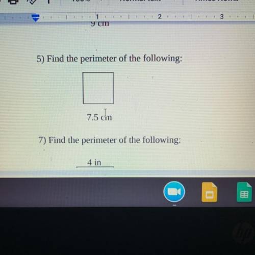 5) Find the perimeter of the following:
7.5 cm