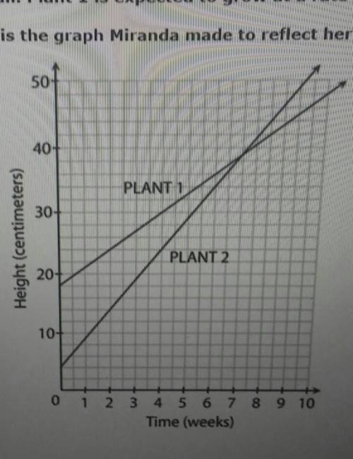 For a science project Miranda will monitor the growth of two different plants, plant 1 and plant 2.