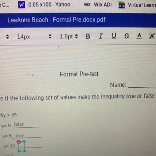 Does y=10 true or false??