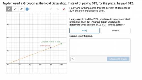 Jayden used a Groupon at the local pizza shop. Instead of paying $15, for the pizza, he paid $12.