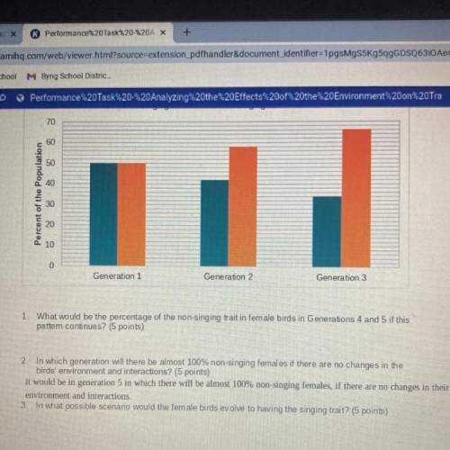 1. What would be the percentage of the non-singing trait in female birds in Generations 4 and 5 if