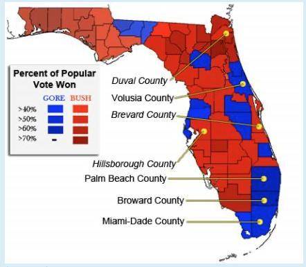 Al Gore wanted a vote recount in four Florida counties—Volusia, Palm Beach, Broward, and Miami-Dade