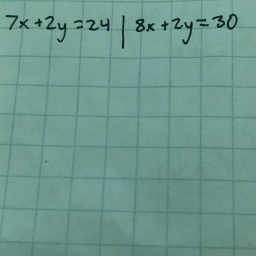 Please help using elimination !
7x+2y=24 8x+2y=30