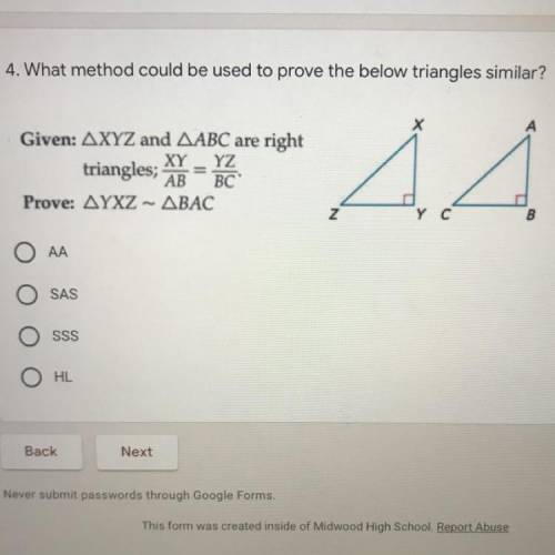URGENT What method could be used to prove the below triangles similar?
