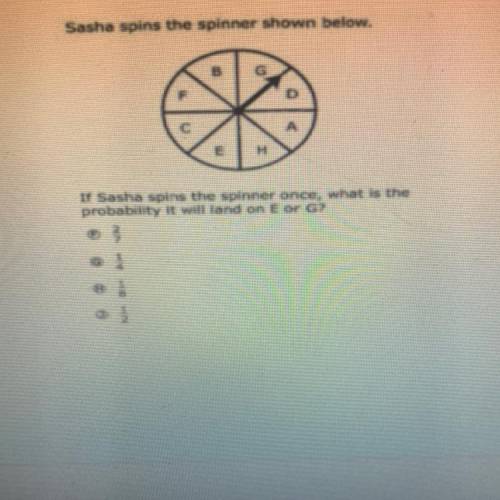 Sasha spins the spinner shown below.

H
IF Sasha spins the spinner once, what is the
probability i