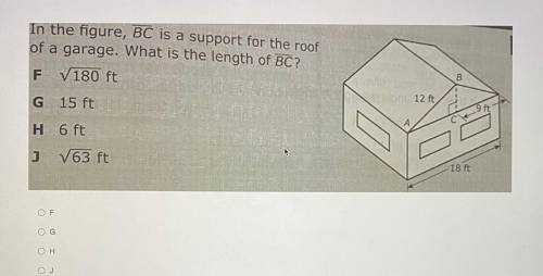 In the figure, BC is a support for the roof
of a garage. What is the length of BC?