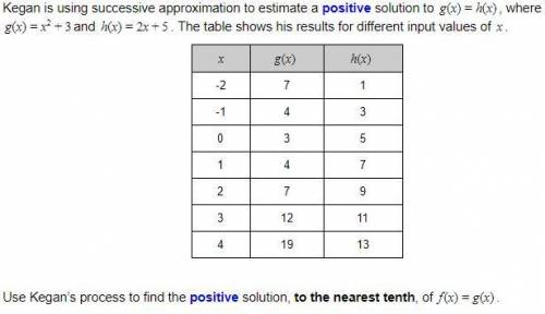 The positive solution for where g(x) = h(x) is (type in just a number rounded to the nearest tenth)