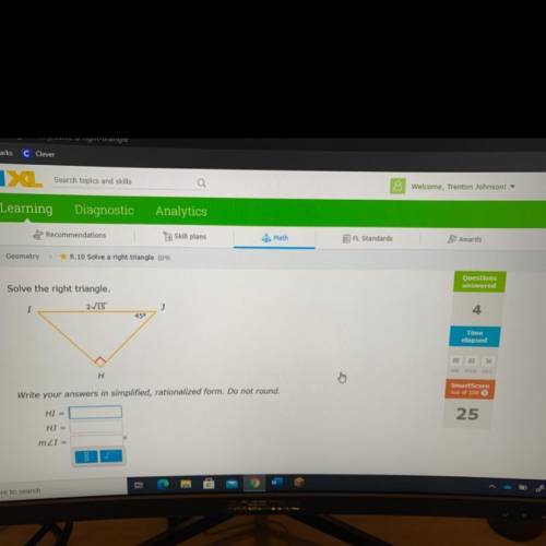 Solve the right triangle (45-45-90)