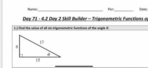 I need to know what are the six trigonometric functions of angle theta