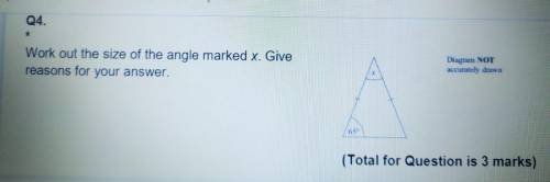 Size angle marked X. Give reason for your answer