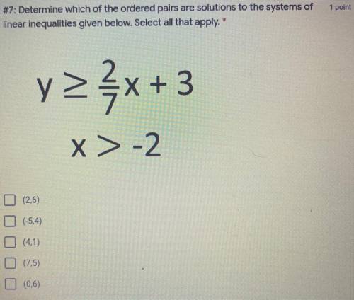 Determine which of the ordered pairs are solutions to the system of linear inequalities given below
