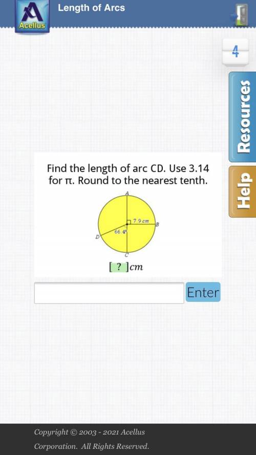 Find the length of are CD. Use 3.14 for pi. Round to the nearest tenth