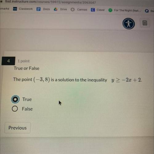 The point (-3,8) is a solution to the inequality y>-2x + 2.
True or false?