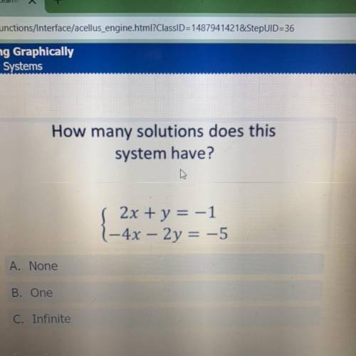 How many solutions does this
system have?
2x + y = -1
1-4x – 2y = -5