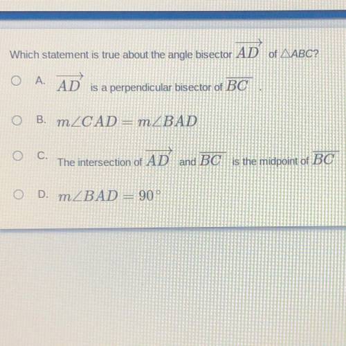 Which statement is true about the angle bisector AD of AABC?